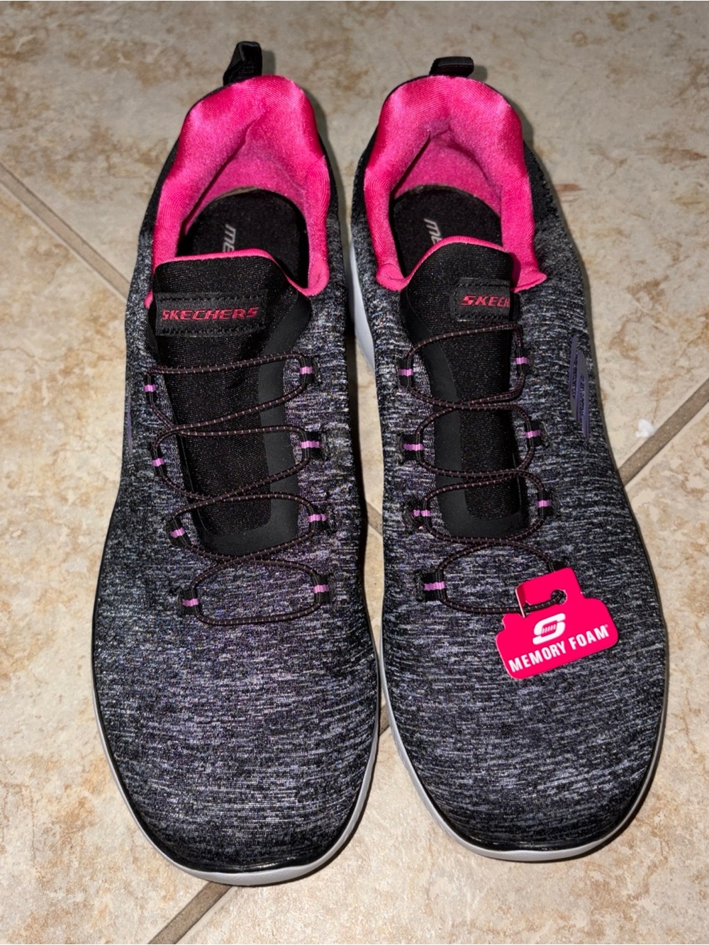 Skechers Summits Quick Getaway Womens 10 Gray Black Bungee Slip On Sneaker 12983